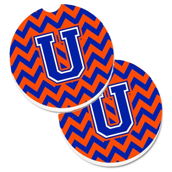 Carolines Treasures Letter U Chevron Orange and Blue Set of 2 Cup Holder Car Coaster CJ1044-UCARC - main